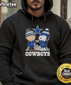 Good Snoopy and Charlie Brown Dallas Cowboys football skyline hoodie featuring iconic characters and team colors.