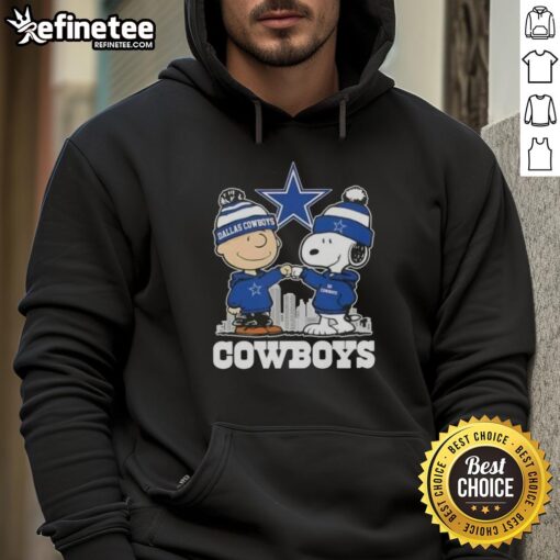 Good Snoopy and Charlie Brown Dallas Cowboys football skyline hoodie featuring iconic characters and team colors.