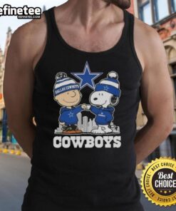 Good Snoopy and Charlie Brown Dallas Cowboys football skyline tank top featuring iconic characters and team spirit design.