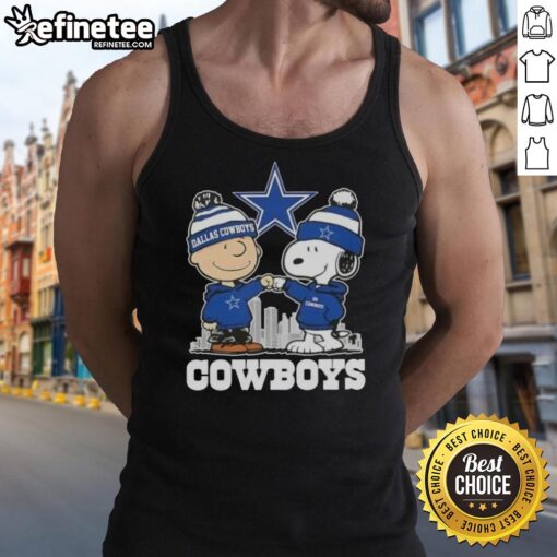 Good Snoopy and Charlie Brown Dallas Cowboys football skyline tank top featuring iconic characters and team spirit design.