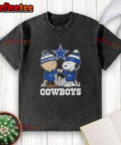 Good Snoopy and Charlie Brown Dallas Cowboys football skyline washed t-shirt featuring iconic characters and team logo.