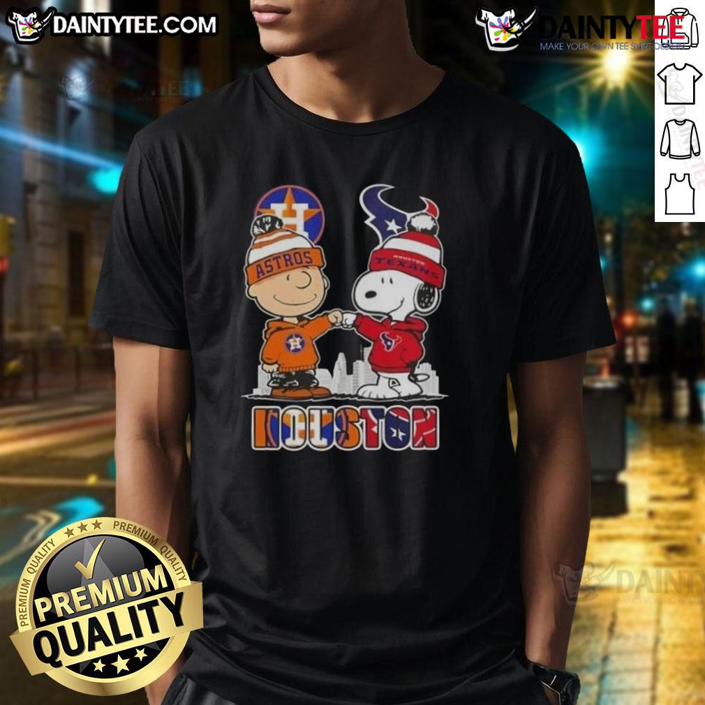 Good Snoopy And Charlie Brown Houston Sports Astros X Texans Skyline T Shirt Good Snoopy and Charlie Brown t-shirt featuring Houston Astros and Texans skyline design.