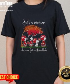 Good Snoopy and friend in Arkansas Razorbacks football tee for women, perfect for fall and game day celebrations.