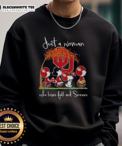 Alt Text: Cozy 'Good Snoopy and Friend' Oklahoma Sooners sweatshirt perfect for fall football lovers.