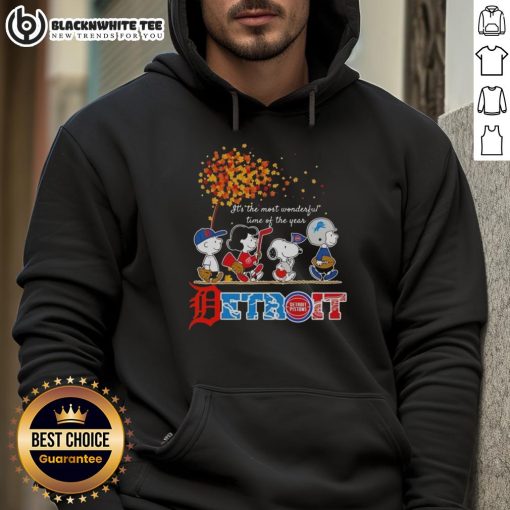 Good Snoopy and Friends Detroit autumn hoodie featuring festive designs for the most wonderful time of the year.
