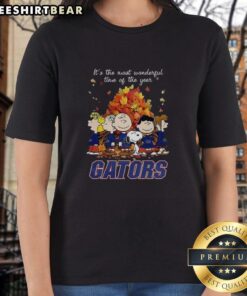 Good Snoopy and Friends Florida Gators autumn ladies tee for a festive holiday season, perfect for fans and celebrations.