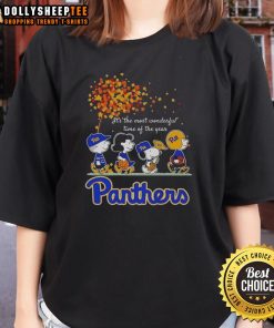 Good Snoopy and Friends Pitt Panthers autumn ladies tee, celebrating the most wonderful time of the year.