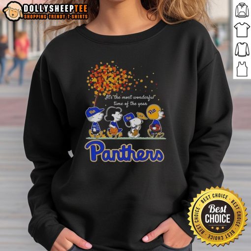 Good Snoopy and Friends Pitt Panthers sweatshirt for autumn, celebrating the most wonderful time of the year.