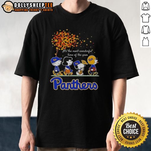 Good Snoopy and Friends Pitt Panthers autumn t-shirt featuring festive design for the most wonderful time of the year.