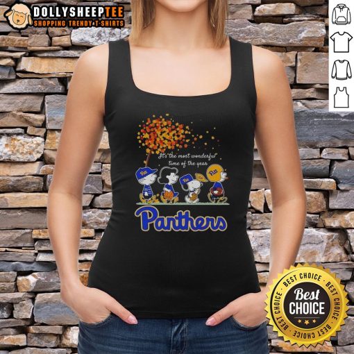 Good Snoopy and Friends Pitt Panthers autumn tank top featuring festive designs for the most wonderful time of the year.