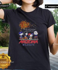 Good Snoopy and Friends X Arizona Wildcats sports team autumn ladies tee, perfect for celebrating the season.