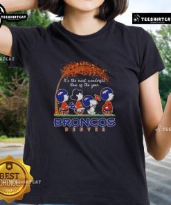 Good Snoopy and Friends X Broncos tee for ladies celebrating autumn, perfect for Denver sports team fans.