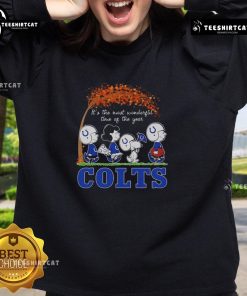 Good Snoopy and Friends X Indianapolis Colts sweatshirt celebrating autumn with festive designs and team spirit.