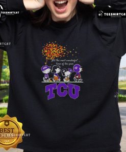 Good Snoopy and Friends TCU Horned Frogs sweatshirt celebrating autumn sports season, perfect for fans and cozy wear.