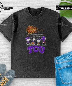 Good Snoopy and Friends TCU Horned Frogs autumn t-shirt featuring festive design for sports fans.