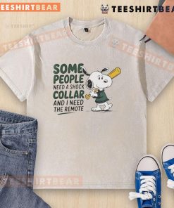 Alt Text: Good Snoopy baseball bat graphic on a washed t-shirt with the quote about needing a remote, perfect for Snoopy fans.