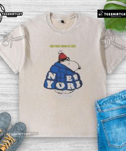 Good Snoopy New York State of Mind washed t-shirt featuring Snoopy in a vibrant cityscape, perfect for fans of the Big Apple.