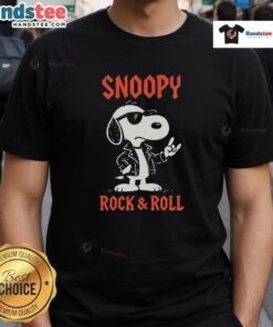 Alt Text: Good Snoopy Rock And Roll T-Shirt featuring Snoopy playing guitar in a vibrant design, perfect for music fans.