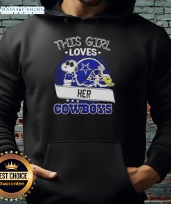 Girl wearing a Dallas Cowboys football helmet hoodie, showcasing her love for the team with a playful Snoopy design.