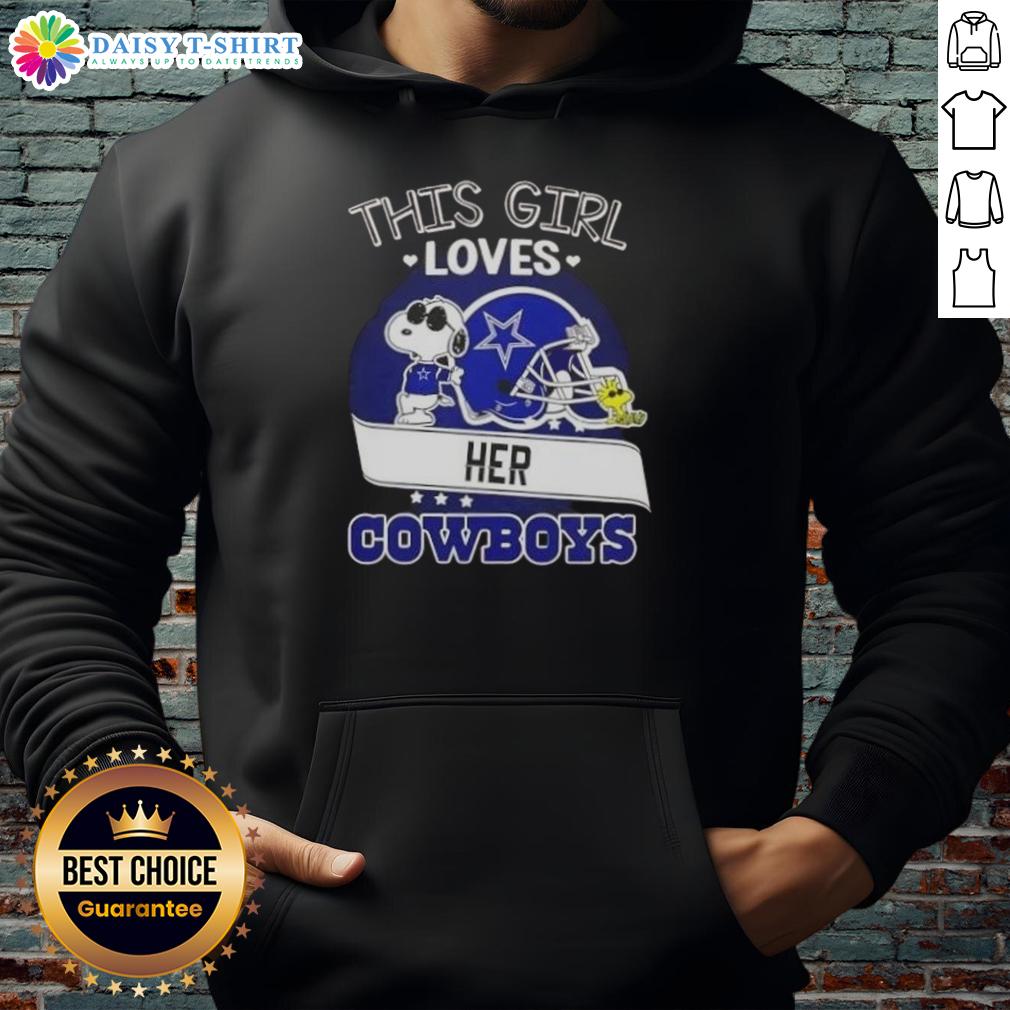 Good Snoopy This Girl Loves Her Dallas Cowboys Football Helmet Hoodie Girl wearing a Dallas Cowboys football helmet hoodie, showcasing her love for the team with a playful Snoopy design.