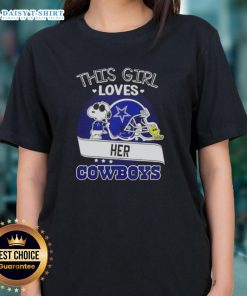 Girl wearing a Dallas Cowboys football helmet tee, showcasing love for her team with a cute Snoopy design.