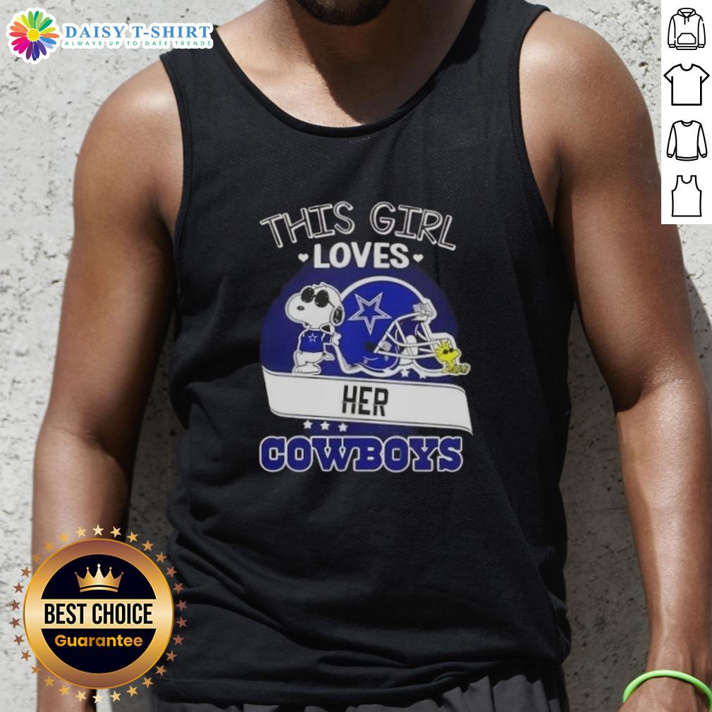 Good Snoopy This Girl Loves Her Dallas Cowboys Football Helmet Tank Top Girl wearing a Dallas Cowboys football helmet tank top, showcasing her love for the team with a playful Snoopy design.