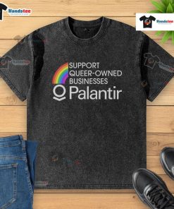 Good Support Queer Owned Businesses washed t-shirt featuring a vibrant design promoting LGBTQ+ inclusivity and support.