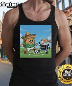 Good Taco Sombrero Mexico vs Sushi Japan soccer tank top featuring vibrant designs celebrating cultural sports rivalry.