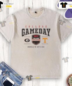 Good Tennessee Volunteers vs Georgia Bulldogs Football 2025 College Gameday washed t-shirt displayed on a hanger.