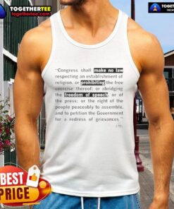 Good The First Amendment 1791 tank top featuring text 'Congress Shall Make No Law Respecting An Establishment Of Religion'