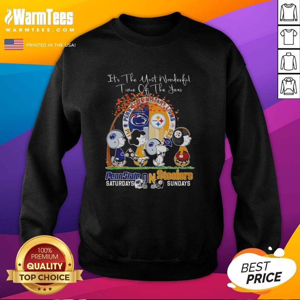 Good The Peanuts Pennstate Saturdays On Steelers Sundays It’S The Most Wonderful Time Of The Year Sweatshirt Cozy sweatshirt featuring 'Good The Peanuts Penn State Saturdays on Steelers Sundays' design for fans, perfect for winter wear.