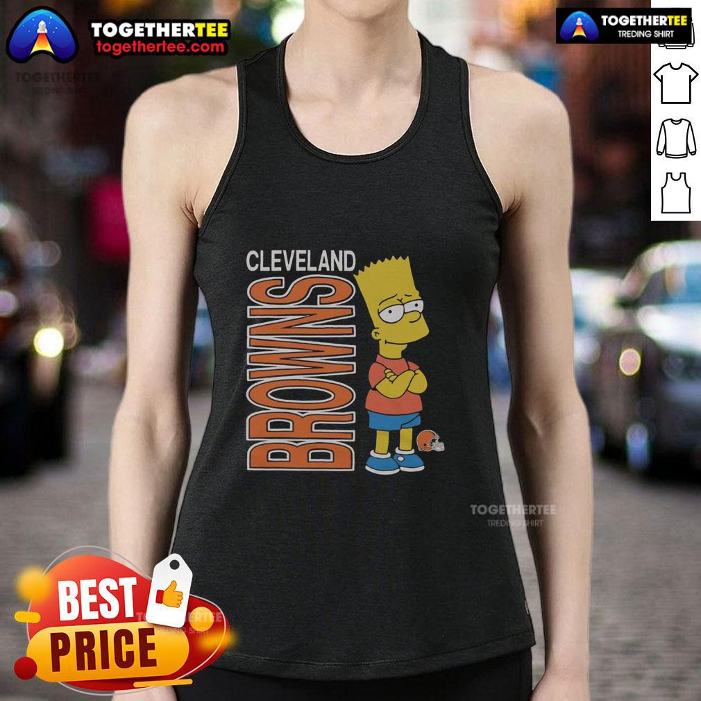 Good The Simpsons Bart X Cleveland Browns Tank Top Alt Text: Bart Simpson wearing a Cleveland Browns tank top, showcasing a fun mashup of The Simpsons and NFL fashion.