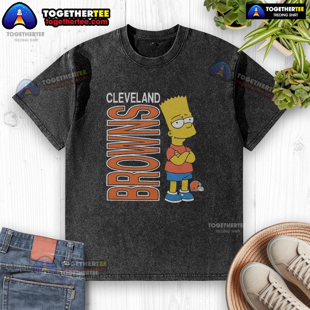 Good The Simpsons Bart X Cleveland Browns Washed T Shirt Alt Text: Good The Simpsons Bart X Cleveland Browns washed t-shirt featuring Bart Simpson in Browns colors, casual fan apparel.