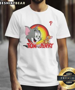 Good Tom And Jerry X Philadelphia Phillies T-Shirt featuring vibrant graphics of Tom and Jerry in Phillies gear.