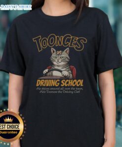 Alt Text: Good Toonces Driving School tee featuring Toonces the cat driving, perfect for cat lovers and driving enthusiasts.