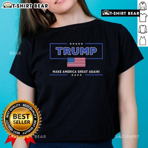 Good Tyler Robinson wearing a Trump Make America Great Again ladies tee, showcasing patriotic style and bold statement.