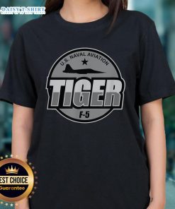 Alt Text: Good U.S. Naval Aviation F-5 Tiger Jet Military Aircraft Pilot Ladies Tee featuring a stylish jet design.