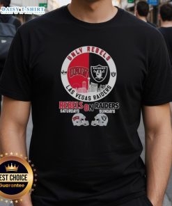 Good UNLV Rebels Saturdays and Las Vegas Raiders Sundays football helmets skyline T-shirt design showcasing team pride.