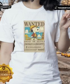 Good Wanted Dead or Alive Mokey D. Snoopy Marine Ladies Tee featuring vibrant graphics and stylish design.