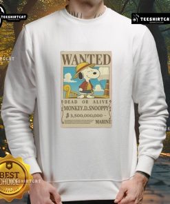 Good Wanted Dead or Alive Mokey D. Snoopy sweatshirt featuring marine design, perfect for fans of unique streetwear.