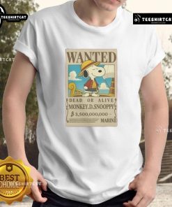 Good Wanted Dead Or Alive Monkey D. Snoopy T-Shirt featuring a 3,500,000,000 bounty design, perfect for One Piece fans.