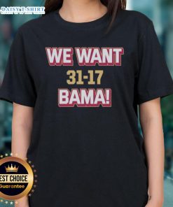 Florida State beats Alabama 31-17; Ladies' tee celebrating the win with vibrant design and team colors.