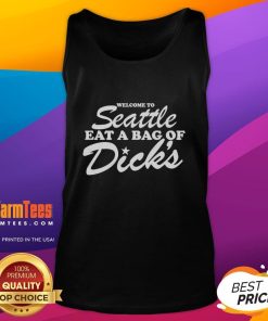 Good Welcome to Seattle Eat a Bag of Dicks tank top featuring fun graphic design, perfect for casual Seattle-themed apparel.
