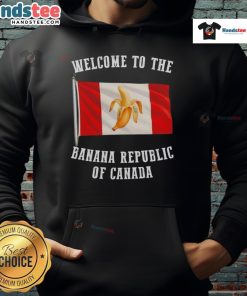 Cozy 'Welcome to the Banana Republic of Canada' hoodie with Padordy flag design, perfect for casual wear and Canadian pride.