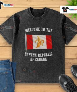 Alt Text: Good Welcome to the Banana Republic of Canada Padordy flag washed t-shirt design featuring vibrant colors and unique graphics.