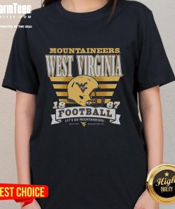 Alt Text: Good West Virginia Mountaineers Stripe Splash Ladies Tee featuring vibrant stripes and team logo for stylish fans.