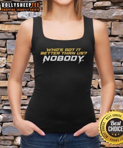 Good Who's Got It Better Than Us tank top featuring bold graphic design, perfect for casual wear and summer style.