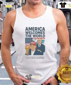 Funny political soccer tank top for World Cup 2026, showcasing America welcoming the world with humor and style.