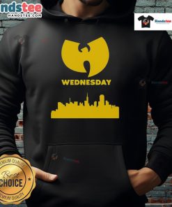 Good Wu-Tang Wednesday Skyline Hoodie featuring iconic Wu-Tang logo against a city skyline backdrop.