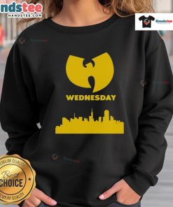 Alt Text: Good Wu-Tang Wednesday Skyline Sweatshirt featuring a vibrant city skyline design and Wu-Tang logo.